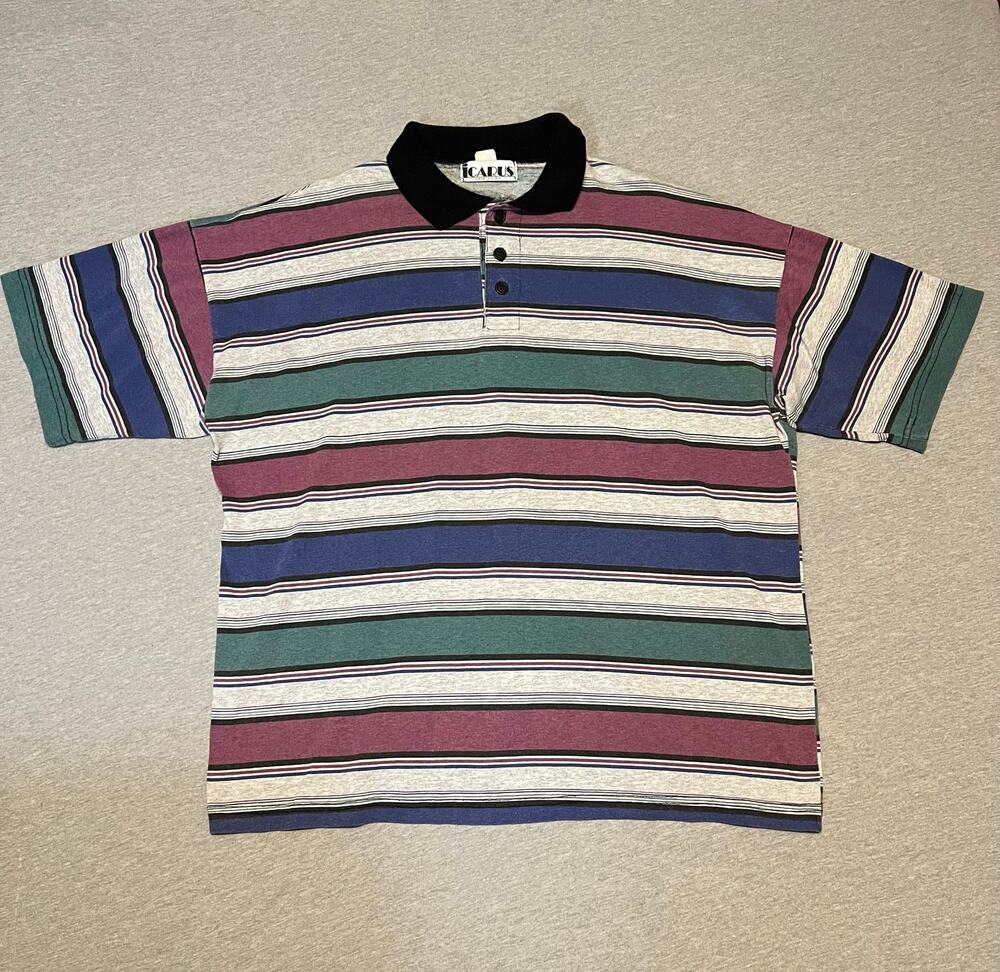 Vintage 90s Cotton Striped Polo Shirt XXL Boxy Oversized Made USA Grunge Skater